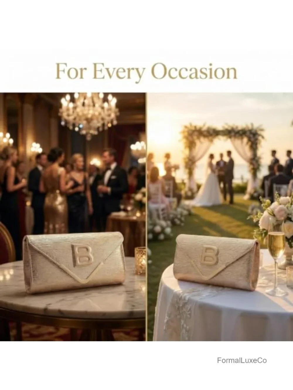 Initial Letter Gold Clutch Purse for Wedding Prom Evening Bag